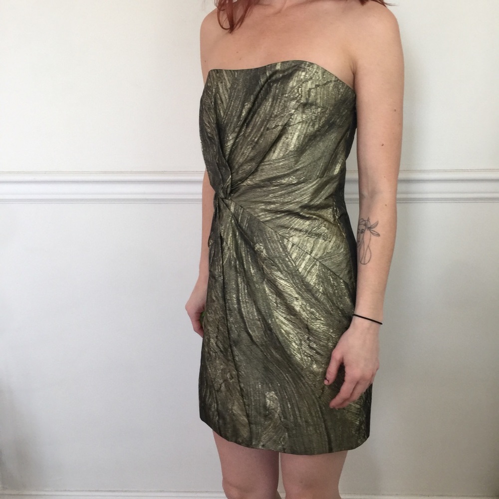 Haute Hippie Gold Strapless Foil Knot Twist Dress - Picture 2 of 8
